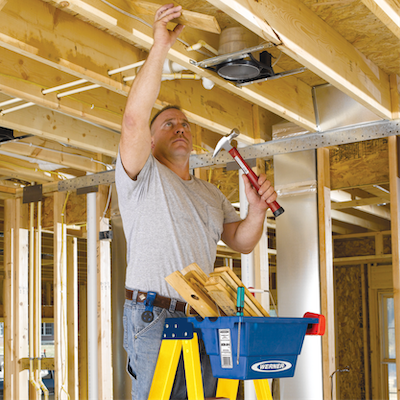 Werner Lock-In System Job Bucket - Hammering Wood Beam